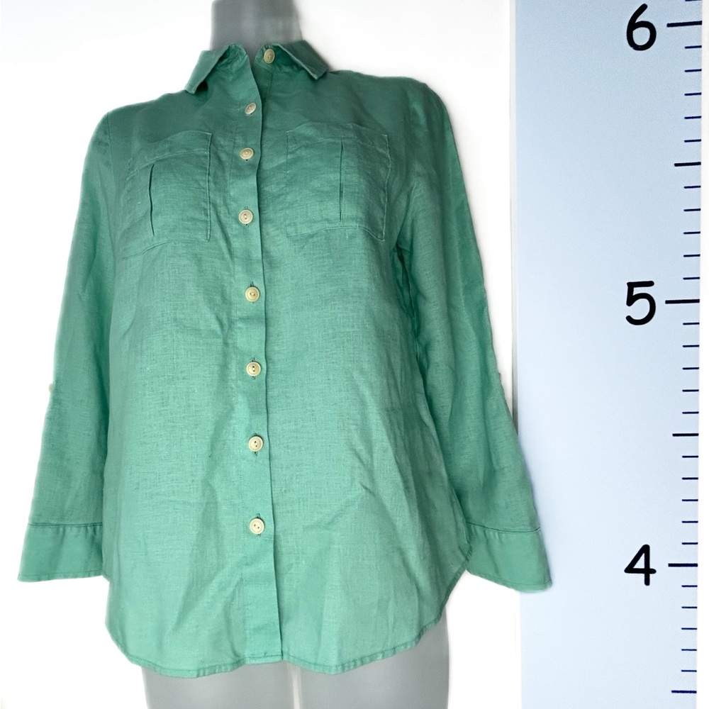 Investments Petites Gold‎ Label Green Linen Blouse 4 Petite